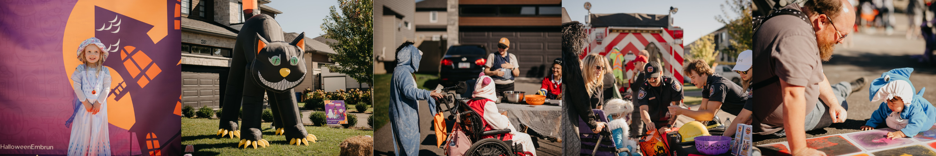 Collage of people at a Halloween event with pumpkins and decorations.